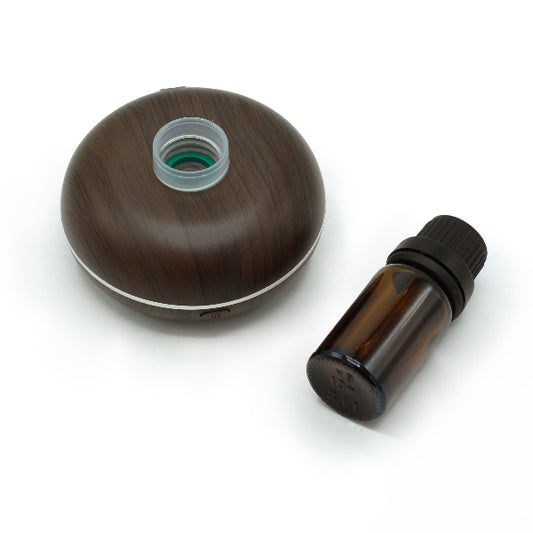 Wooden diffuser and glass bottle on a white background