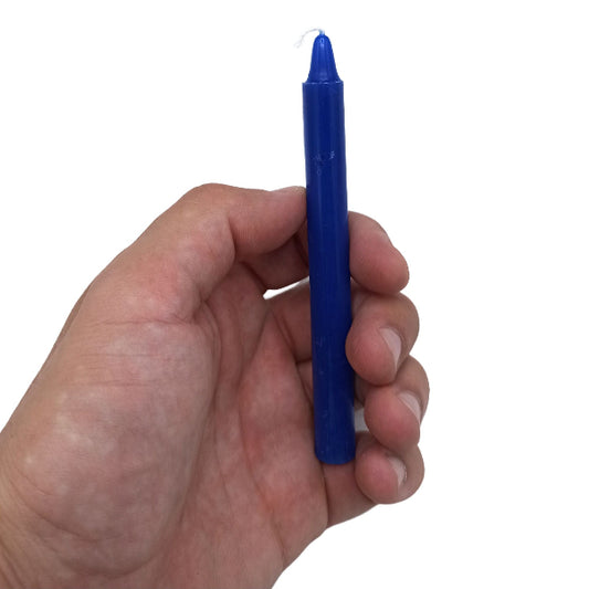 Hand holding a blue marker against a white background