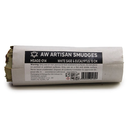 Roll of AW Artisan Smudges with white sage & eucalyptus on a white background