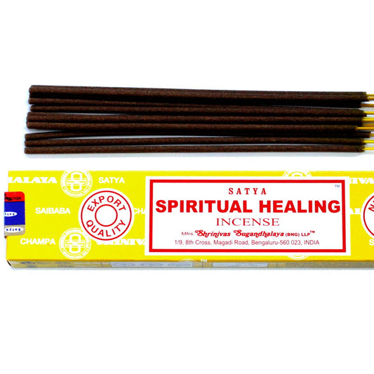 Box of Satya Spiritual Healing incense sticks on a white background
