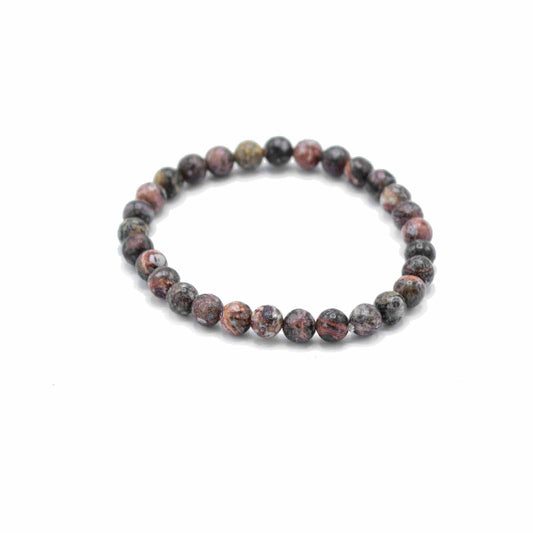 Beaded bracelet with multicolored stones on a white background