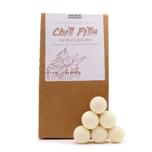 Pack of 'Chill Pills Vanilla Cup Cake' with packaging and product on a white background