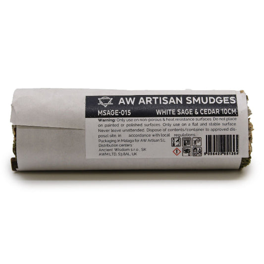 Artisan smudge stick packaging with label on a white background