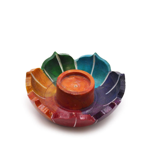 Colorful stone candle holder with seven segments on a white background