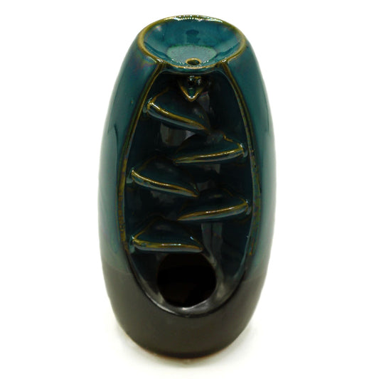 Black and blue ceramic water fountain on a white background