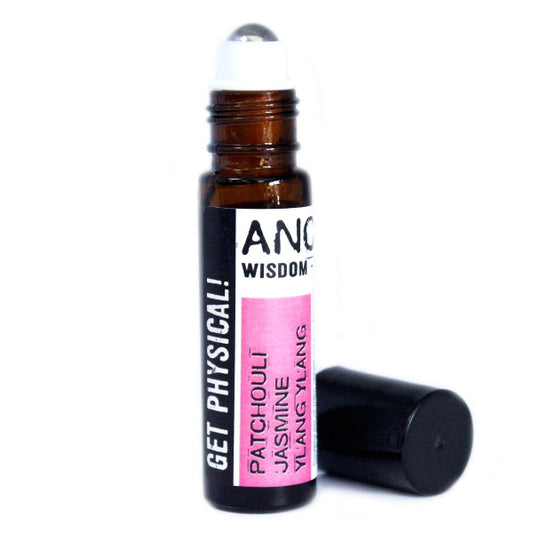 Roll-on bottle with pink label on a white background