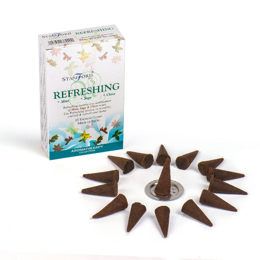 Stamford Refreshing incense cones with packaging on a white background