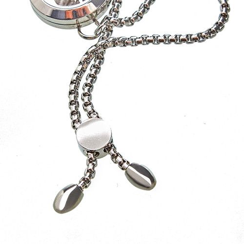 Silver chain necklace with a pendant on a white background