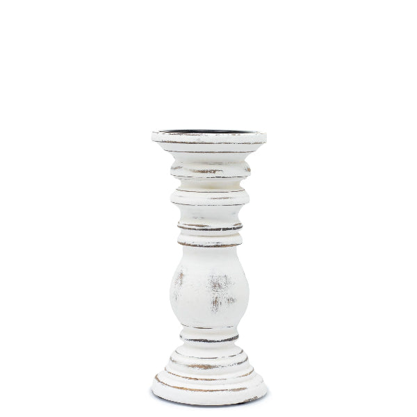 White distressed candle holder on a white background