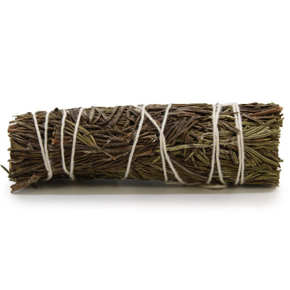 Bundled sage with twine on a white background