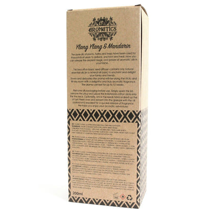 Aromatics Ylang Ylang & Mandarin essential oil packaging on a white background