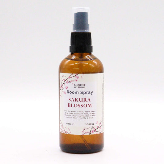 Room spray bottle labeled 'Sakura Blossom' on a white background