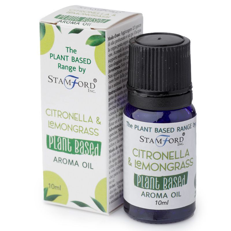 Stamford plant-based citronella and lemongrass aroma oil bottle and packaging on a white background