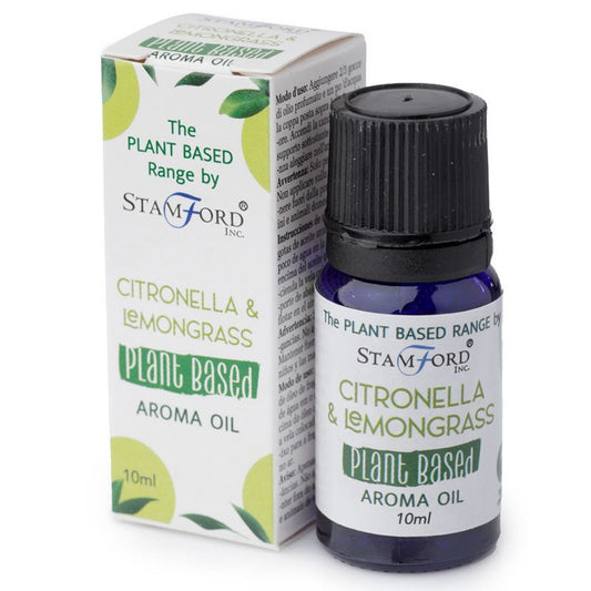 Stamford plant-based citronella and lemongrass aroma oil bottle and packaging on a white background