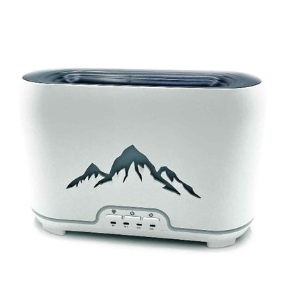 White electronic device with mountain design on a white background