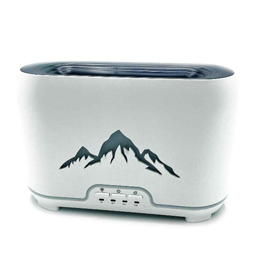 White electronic device with mountain design on a white background