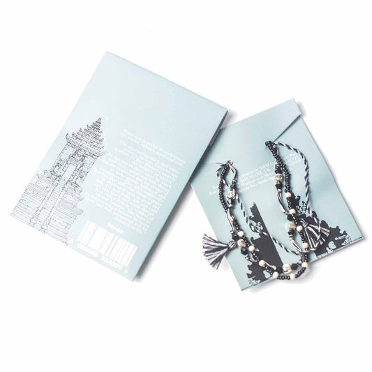Bracelet on a card with a white background