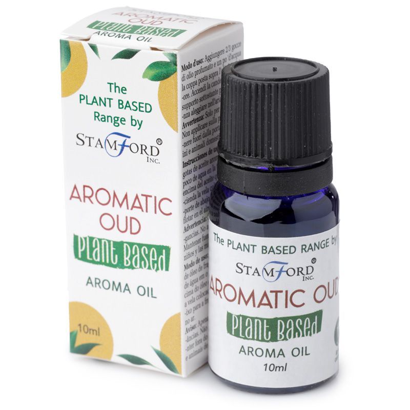 Aromatic Oud aroma oil bottle and packaging by Stamford Inc on a white background