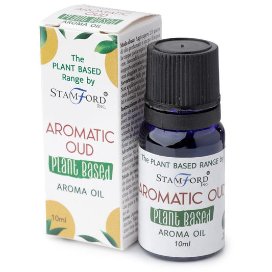 Aromatic Oud aroma oil bottle and packaging by Stamford Inc on a white background