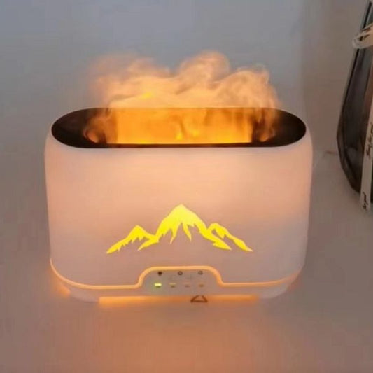 Fire pit with mountain design on a white surface