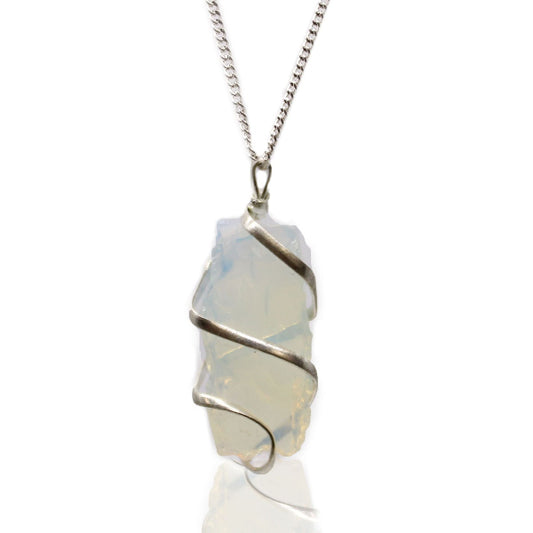 Opal pendant necklace on a white background