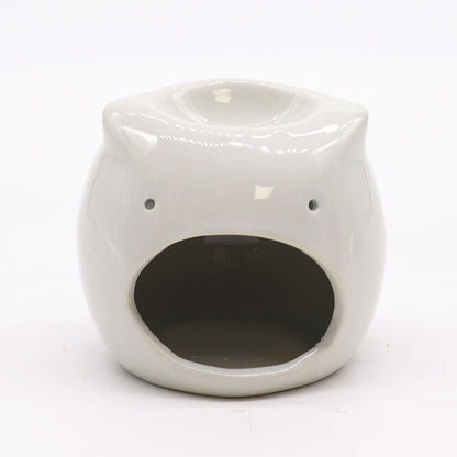 White ceramic cat-shaped oil burner on a white background