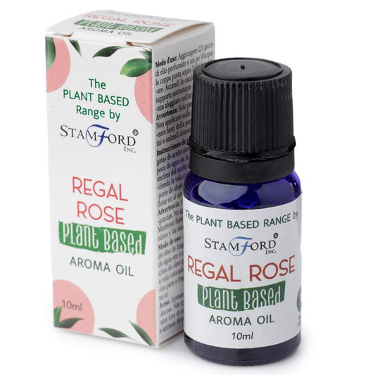 Regal Rose plant-based aroma oil bottle and packaging by Stamford Inc. on a white background