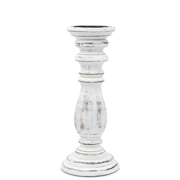 White distressed candle holder on a white background