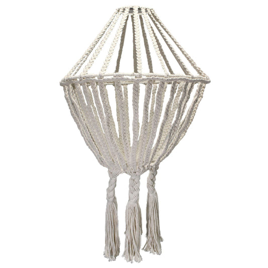 Macrame pendant light with tassels on a white background