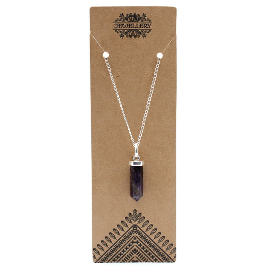 Necklace with a pendant on a brown card with 'Jewellery' branding.
