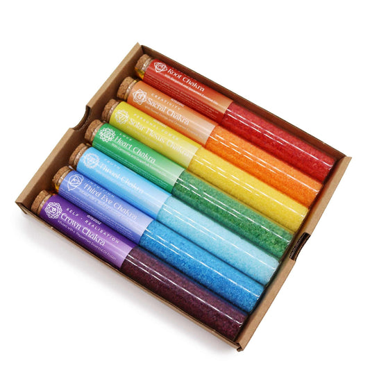 Set of colorful incense sticks in a box with 'Rivit Chakras' branding on a white background.