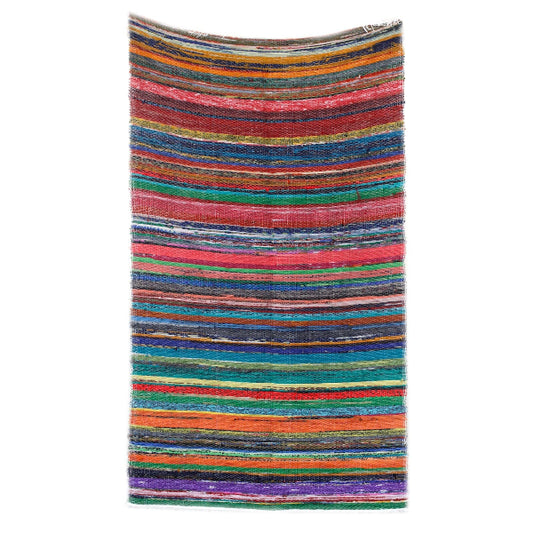 Multicolored striped fabric on a white background