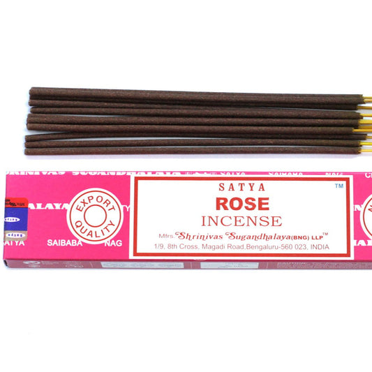Satya Rose Incense sticks with packaging on a white background