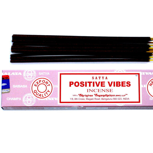 Satya Positive Vibes incense sticks packaging on a white background