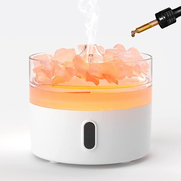 Himalayan salt lamp with a dropper on a white background