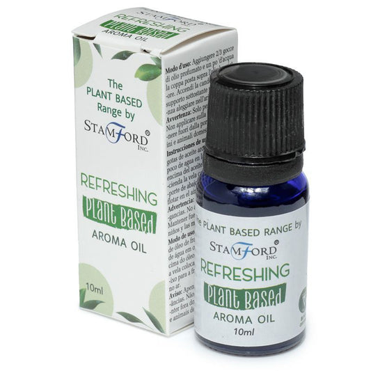 Bottle and box of Stamford Refreshing Plant Based Aroma Oil on a white background