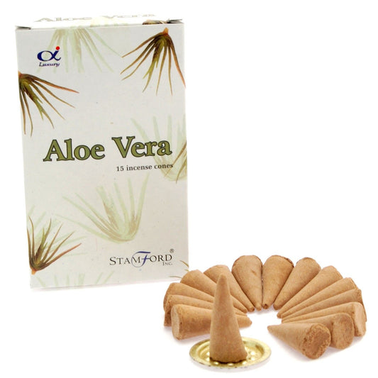 Aloe Vera incense cones with packaging on a white background
