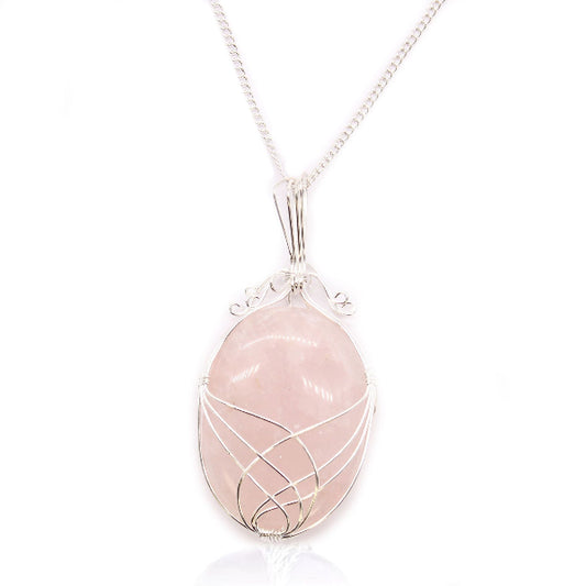 Necklace with a pink stone pendant on a white background