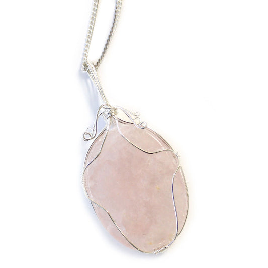 Necklace with a pink stone pendant on a white background