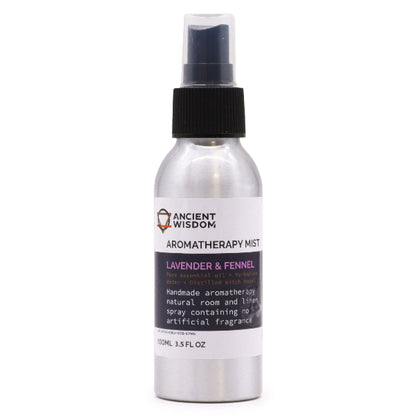 Aromatherapy mist spray bottle labeled 'Ancient Wisdom' on a white background