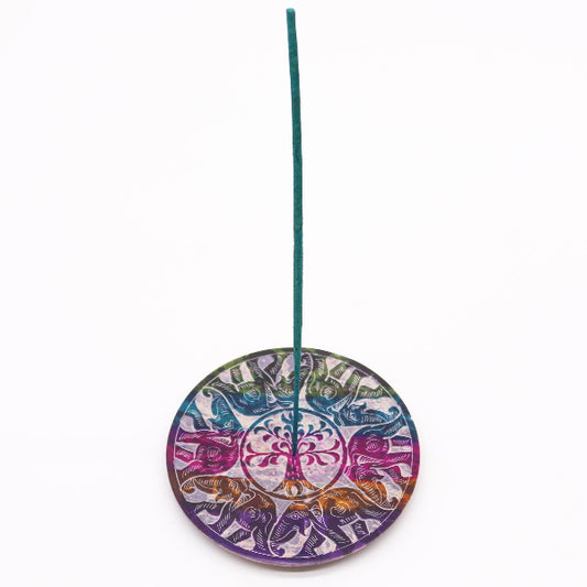 Decorative circular ornament with colorful design on a white background
