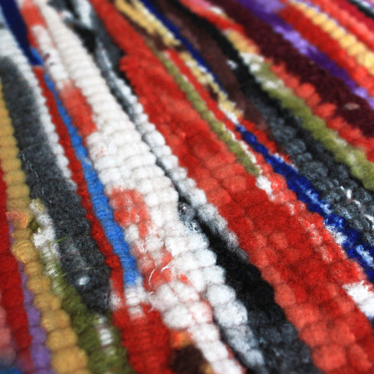 Close-up of a textured fabric with multicolored stripes