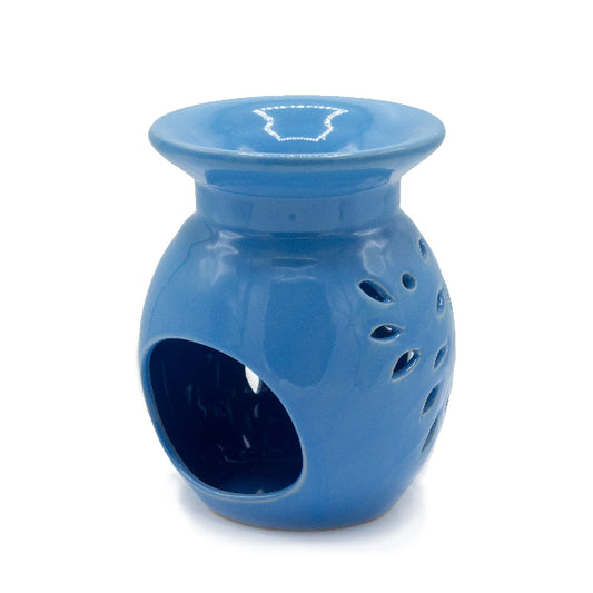 Blue ceramic oil burner on a white background