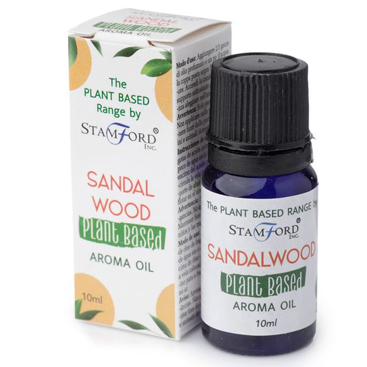 Sandalwood aroma oil bottle and packaging by Stamford Inc. on a white background