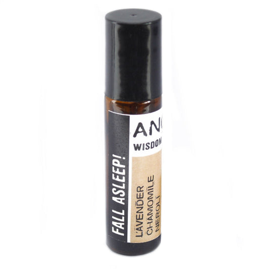 Roll-on bottle with black cap and label on a white background