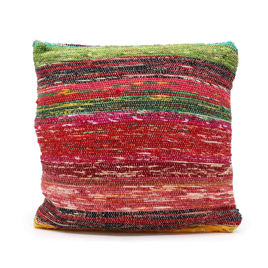 Multicolored striped pillow on a white background