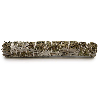 Bundled sage stick with twine on a white background