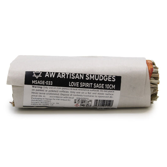 Rolled sage with 'AW Artisan Smudges' label on a white background