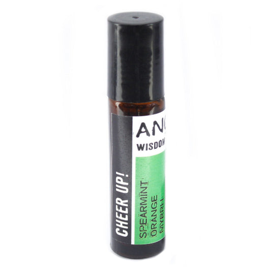 Roll-on bottle with black cap and green label on a white background