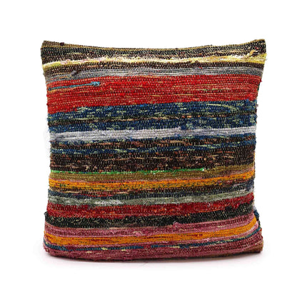 Multicolored striped pillow on a white background
